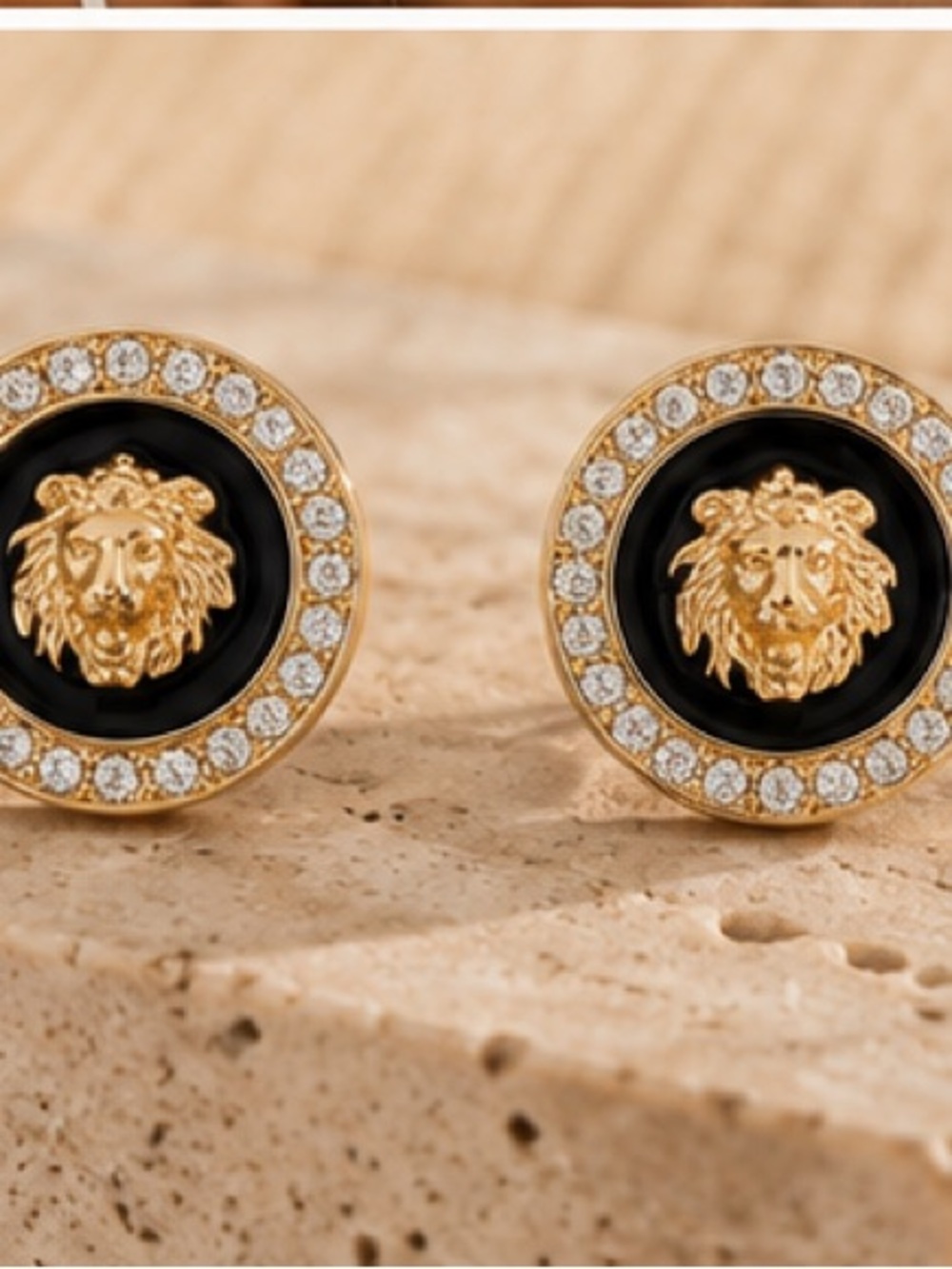 Designer Inspired Lion Medallion Stud Earrings